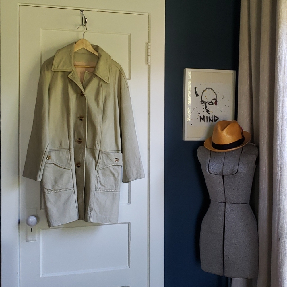 Vintage Leather Cream Trench Coat